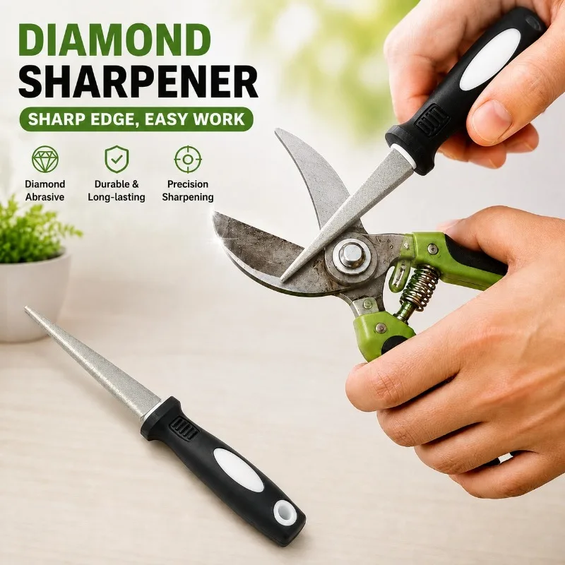 Diamond Sharpener Metal Double Sand File Scissors Gardening Tools Sharpener Double-sided Flat-curved Design Easy-to-grip
