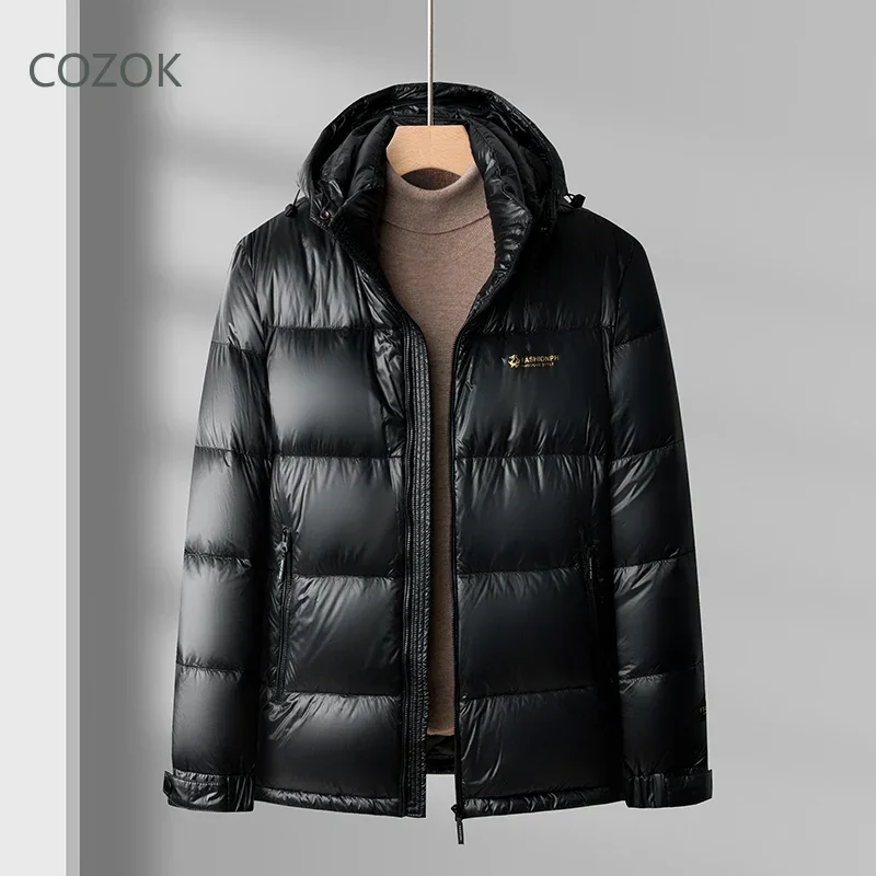 

COZOK Men's Winter 2024 New Thickened Jacket Down Jacket Hooded Casual Luxury Goose Filled Warm Designer Clothing Outerwear