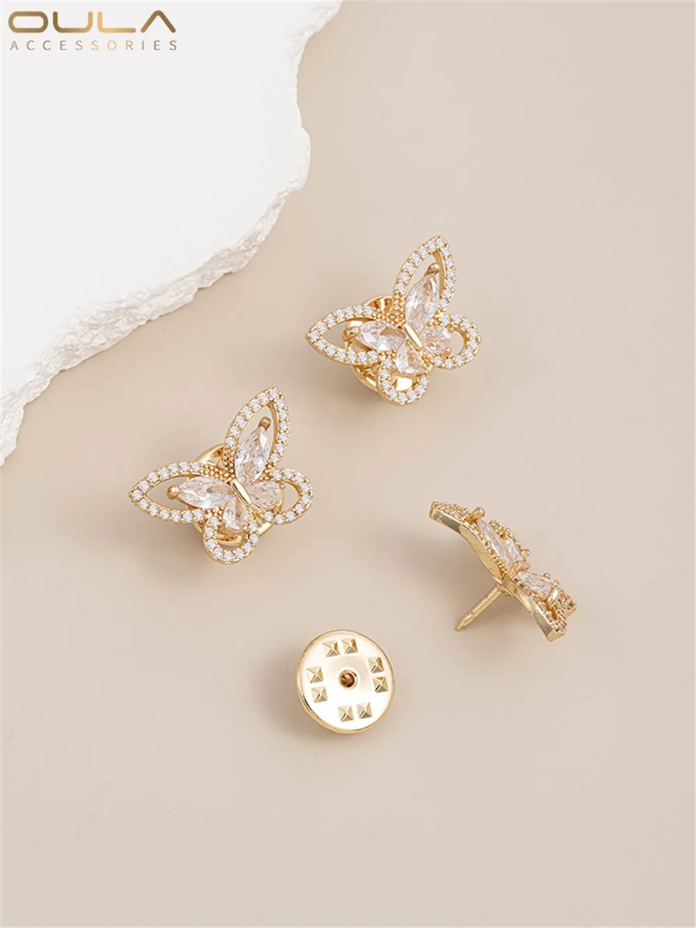 14K Gold Microinset Zircon Butterfly Thorn Horse Needle Daisy-flower Pearl Bracket Brooch Collar Pin Diy Pin Corsage Buckle