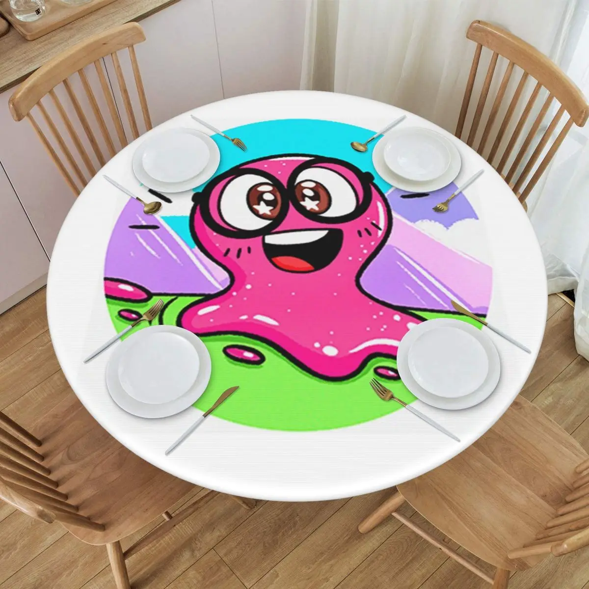 Super Slick Slime Sam Waterproof Round Tablecloth Oilproof Table Cloth for Kitchen Events Dining Table Cover