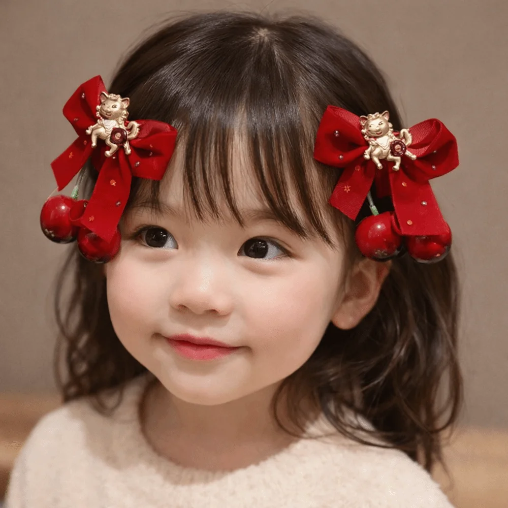 2pcs/set Hanfu Headwear Children's New Year Hairpin Cute Sweet Chinese Style Red Barrettes Tang Suit Horse