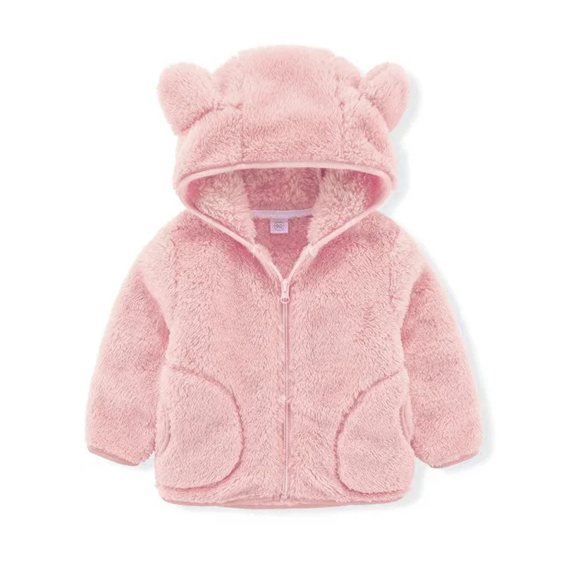 Kids Jacket Winter New Hooded Warm Rabbit ears Coral Velvet Zipper Cardigan Overcoat 0-6 Year Old Beibei Fashion Girls\' Garments