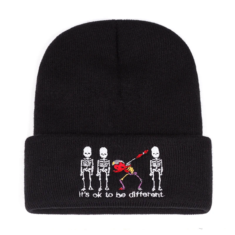 2025 شخصية الموضة الجديدة قبعة الفول خمسة الجمجمة المطرزة الهيب هوب قبعة في الهواء الطلق الترفيه اليومي التنقل الديكور محبوك قبعة #2