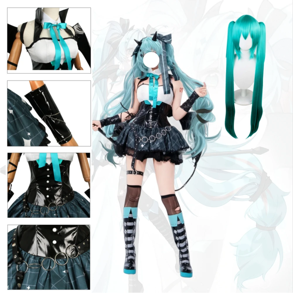 Dämon Mikuuu Cosplay Kostüm Anime Teufel Hatsune Cos Uniform Kleid Perücke Accessoires Miku Schurken Rascal Fanart Rasukaru Outfits
