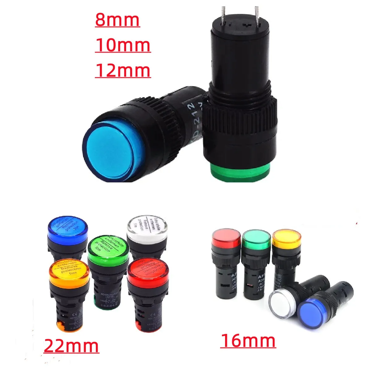 

1pcs 12V 24V 110V 220V 380V8mm 10mm 12mm16mm 22mm Panel Mount LED Power Indicator Pilot Signal Light Lamp
