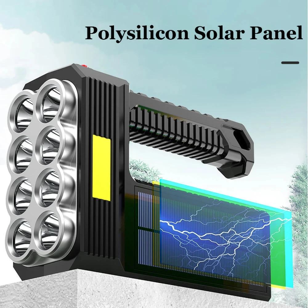 Rechargeable Solar Bulbs 8 LED Portable High Lumen Outdoor Flashlight Waterproof Handlamp with COB Side Light