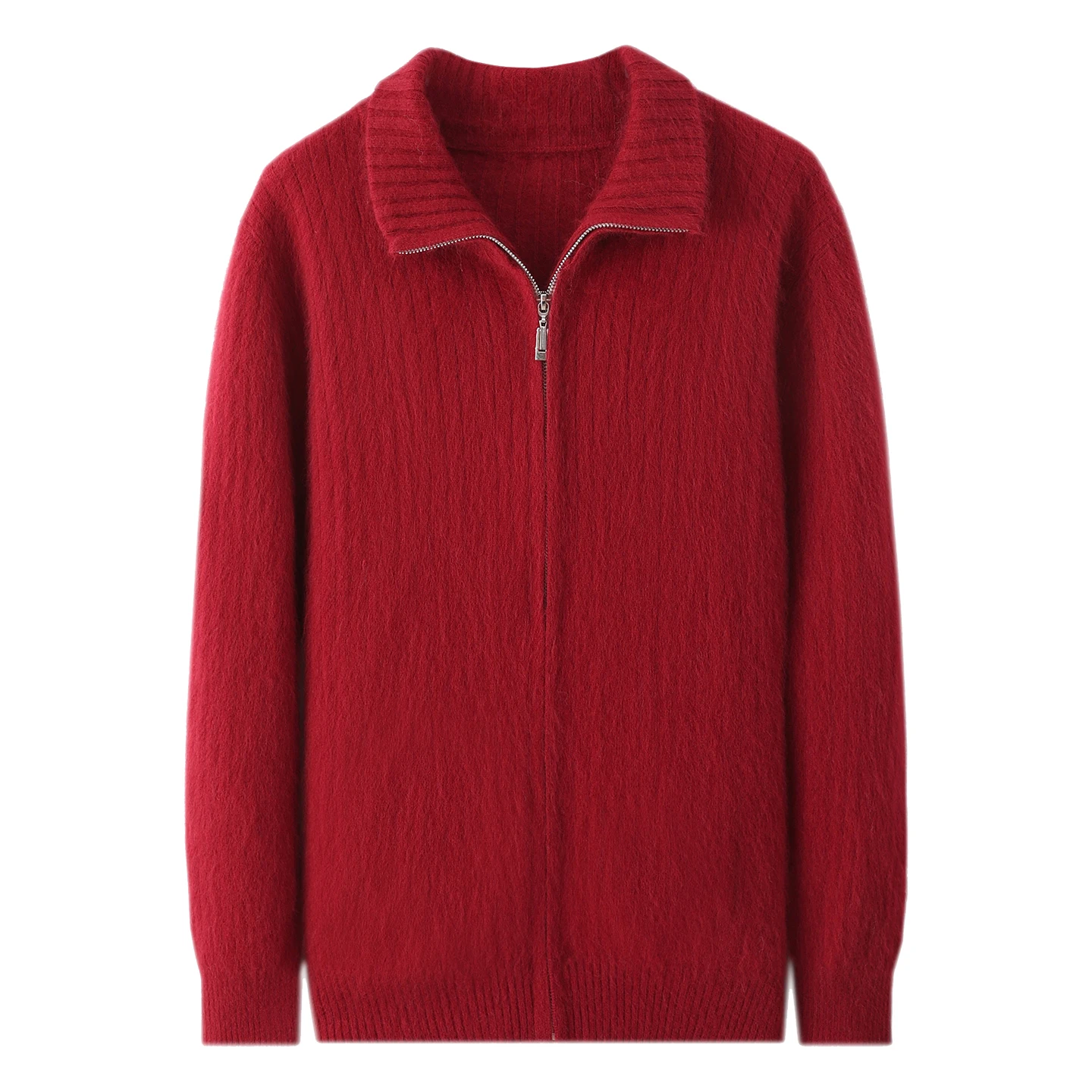 

Men Knitted 100% Mink Fleece Cardigan Vertical bar thickened style Sweater Zipper Decoration High Quality Business Warm Tops