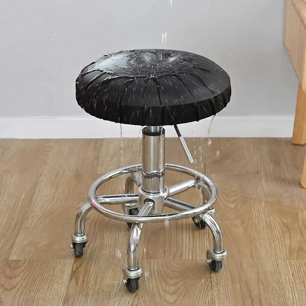 1Pcs PU Leather Chair Seat Cover Waterproof with Elastic Bands Round Chair Cover All Inclusive Slipcover