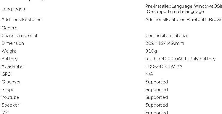 8 INCH Z8300 CPU T10 64 Bit 4GB RAM 64GB ROM AR1 Windows 10 Tablet PC 1280 X 800 IPS Screen Quad Core Dual Cameras