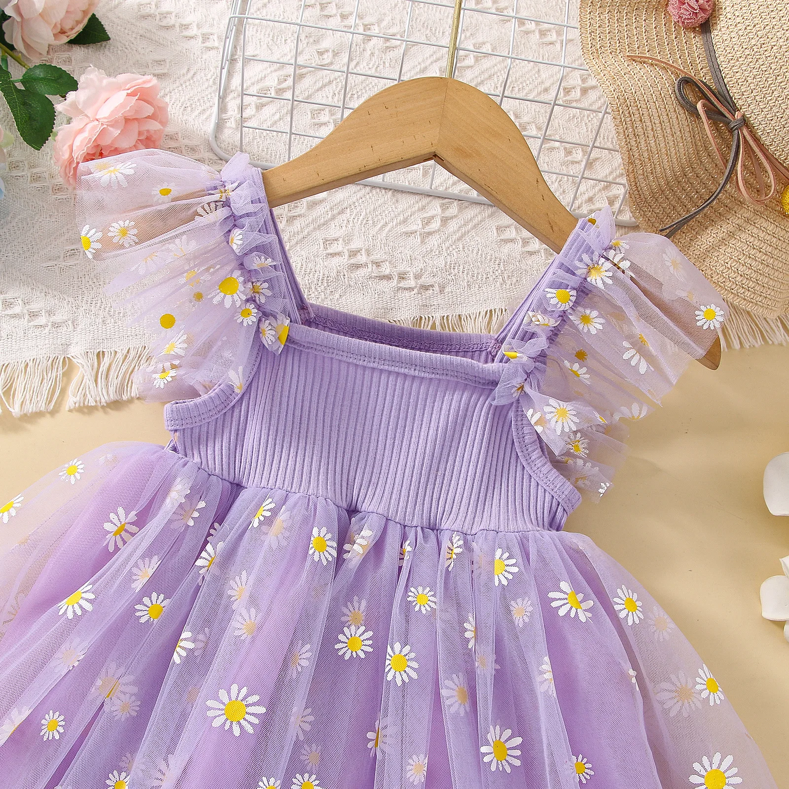 Sleeveless Princess Skirt New Daisy Korean Edition Children\'s Strap Skirt Mesh Dress Yarn Skirt