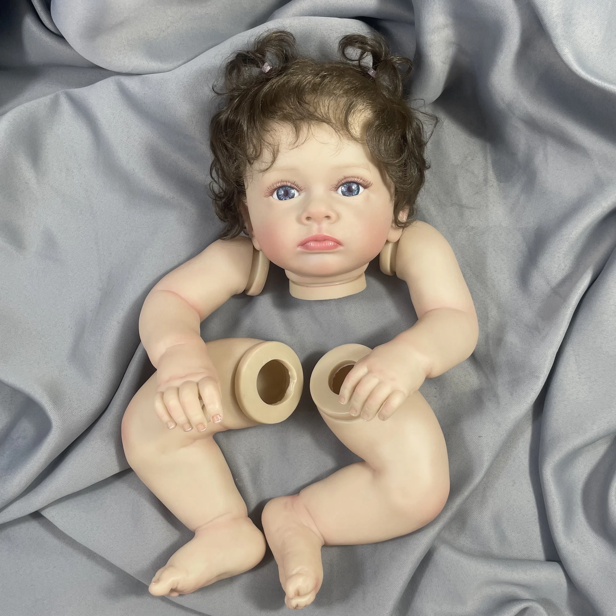 24 inch Already Painted Reborn Doll Kit Tutti With Rooted Hair and Blue Eyes Vinyl Reborn Doll Parts Cloth Body Include DIY Mold