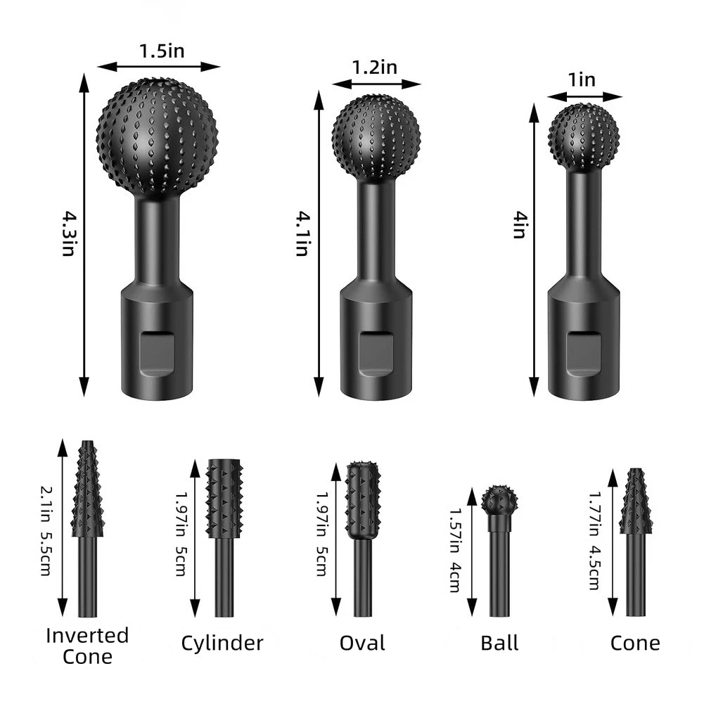 For Wood Carving Burr Set 8 Piece Featuring Spherical Rotary Files 25mm 30mm 40mm and 1/4 inch Hex Shank Burrs
