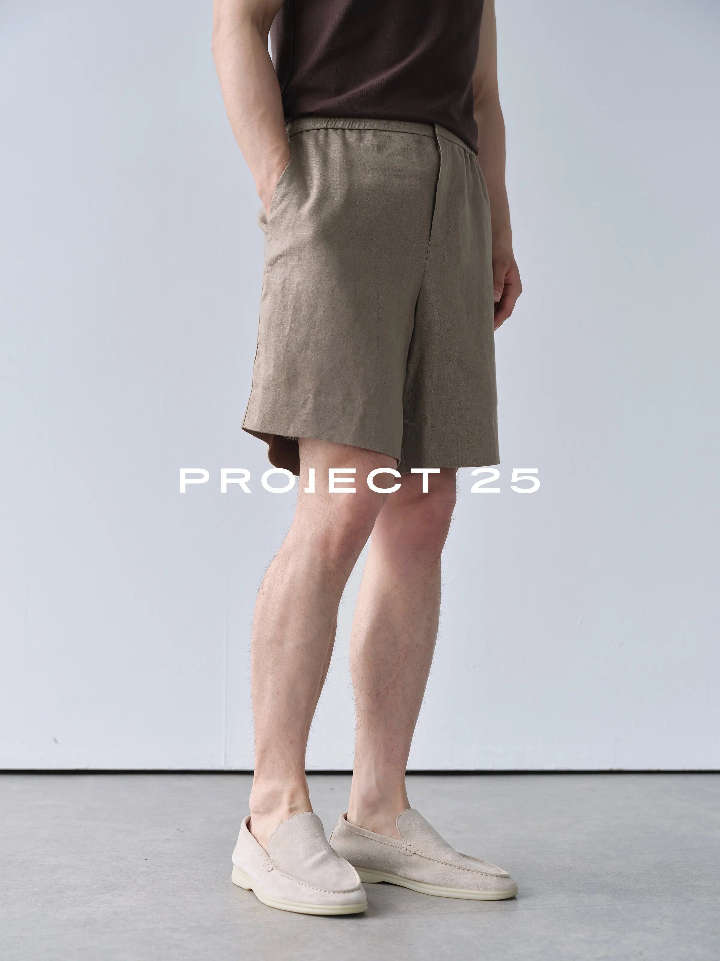 PROJECT 25 Men 100% Linen Casual Cool Moisture Absorbing Breathable Elastic Drawstring Loose Fit Vacation Beach Short Pants