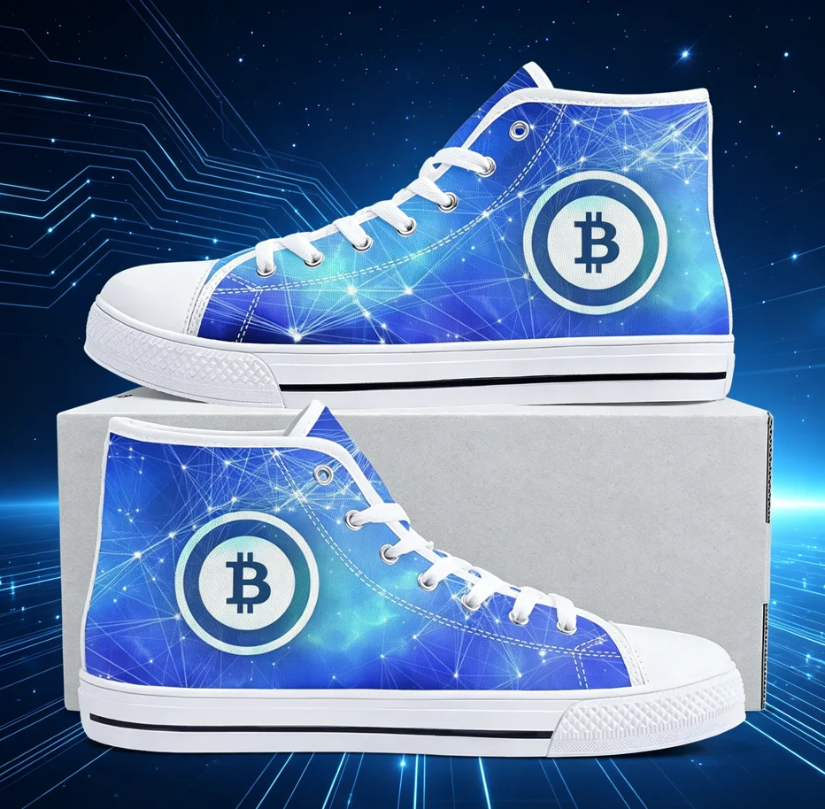 

Bitcoin Custom high-top canvas shoes with coin pattern, unisex trendy casual sneakers
