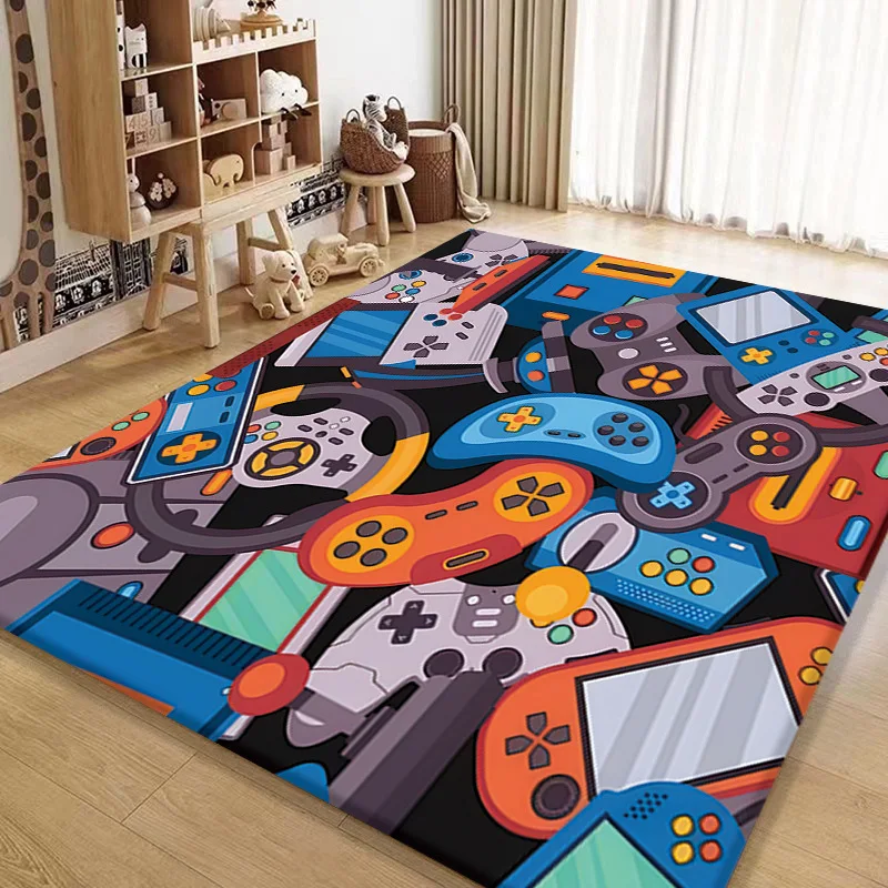 Cyberpunk Gamepad Area Rug Neon Birthday Level Up Carpet For Gamer Gaming Room Decor Cool Play Floor Mat Non-Slip Large Rugs