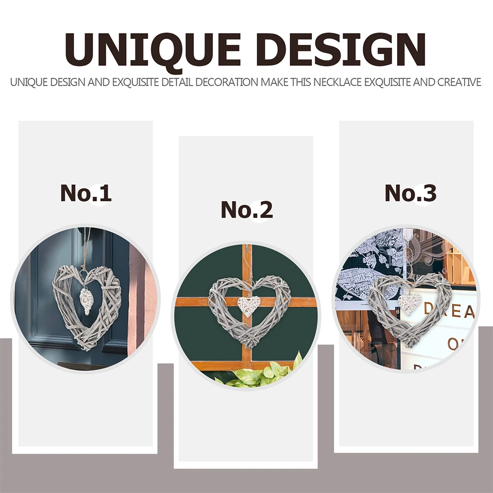 

3pcs Heart Shaped Pendant Wicker Rattan Wall Hanging Decoration for Living Room Bedroom Kitchen Valentine Day Heart Wreath