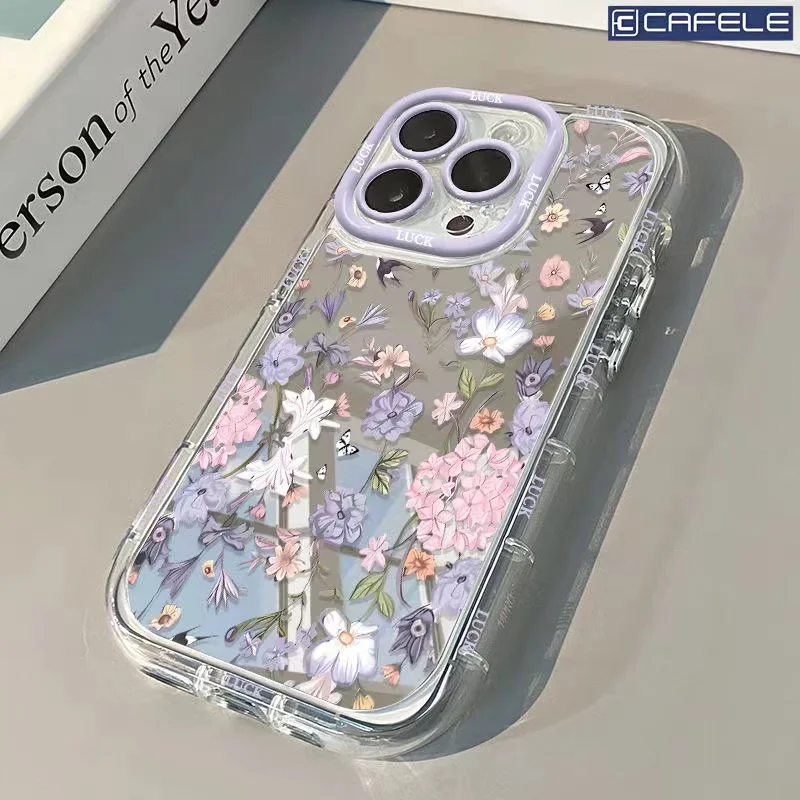 Spring Blooming Flower Air Cushion Mirror Phone Case For iPhone 17 15 14 16 Pro Max 13 12 11 Pro XR XS 7 8 Plus 17Air Girl Cover