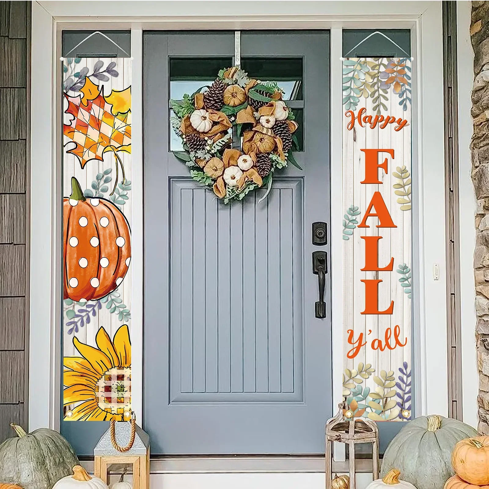 

Autumn Harvest Festival Thanksgiving Couplet Party Pumpkin Scarecrow Porch Decoration Door Cover Banner Hanging Flag Home Decor