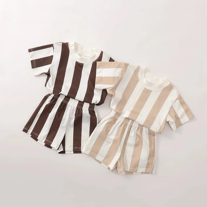 

Summer Baby Clothes Striped Set Short Sleeve T Shirt Loose Cotton Cartoon Outfits Infant Toddler Boy Girl Casual Wear 0 -24M