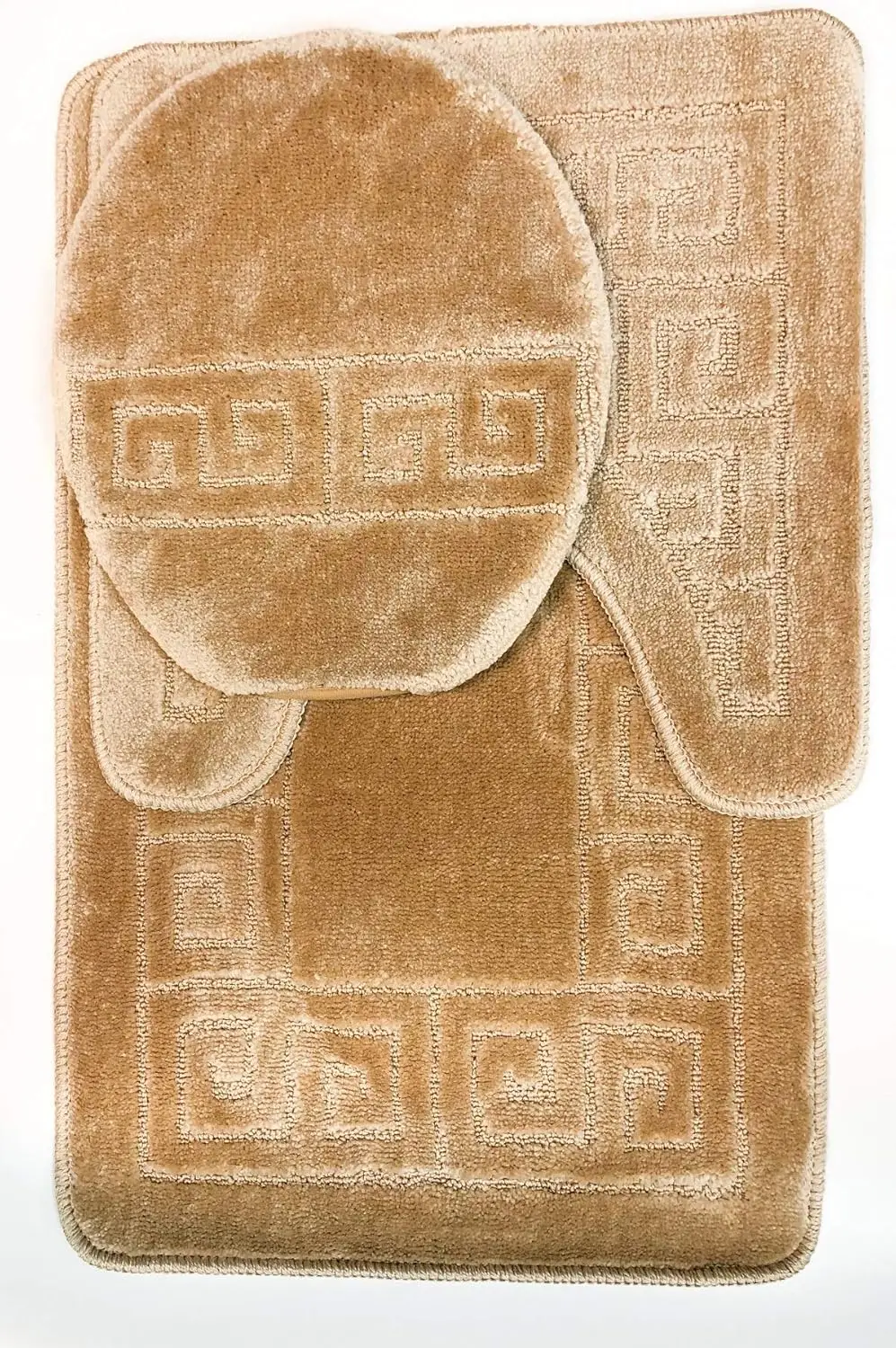 

3 Piece Bath Rug Set Pattern Bathroom Rug (20"x32")/Large Contour Mat (20"x20") with Lid Cover (Beige)