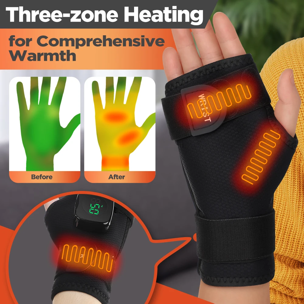 Elektrisch beheiztes Handgelenkmassagegerät, 3-Zonen-Heizung, Handvibrationsmassage, lindert Tenosynovitis und Karpaltunnel-Ermüdung