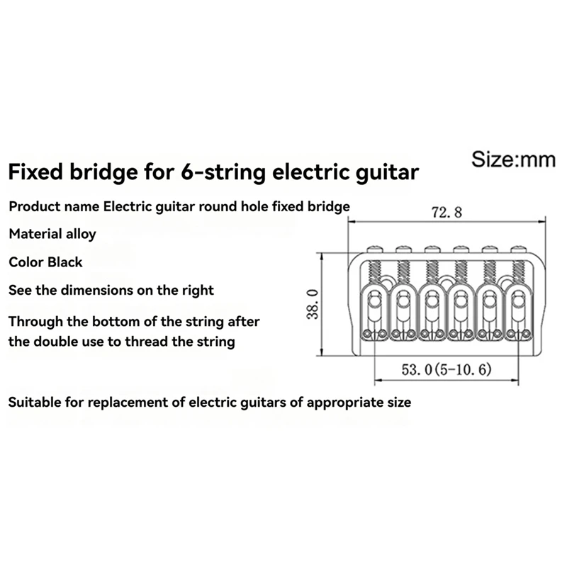 6-String Guitar Fixed Bridge 72.8 Fixed Bridge Body Fittings Alloy Drawing Plate String Bridge Black