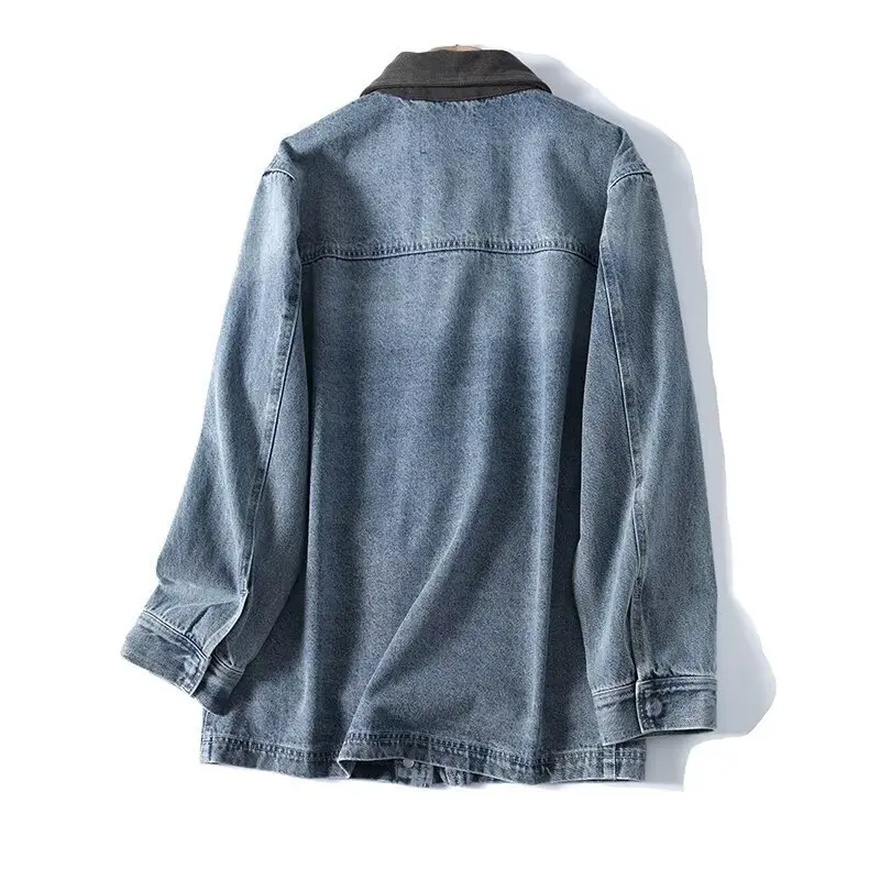 Maxdutti American Old School Washed Large Pocket Women's Jacket Woman Clothes Tops Denim Jacket Minimalist Vintage Cargo Jacket