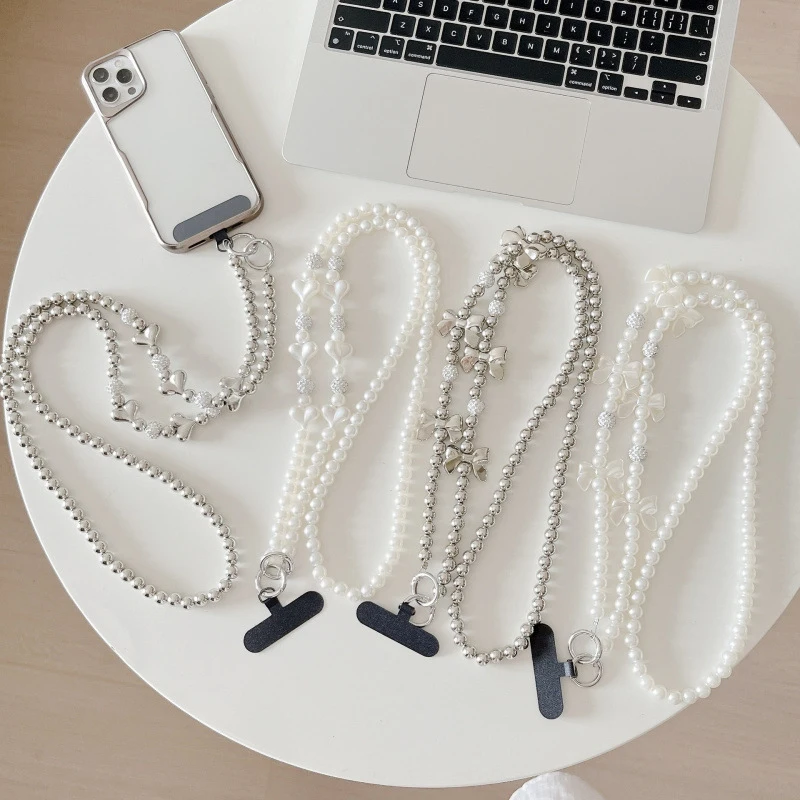 Y2K Trendy Crossbody Phone Lanyard Long Pearl Neck Chain Phone Strap Universal Phone Chain Cell Phone Case Anti-Lost Lanyard