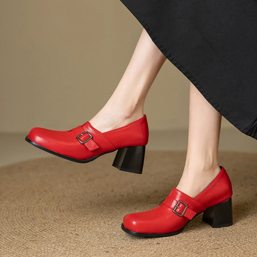 أزياء بسيطة ومثير الرجعية النمط البريطاني النساء أحذية مريحة ساحة تو عالية الكعب قطع عميق حذا فردي للسيدات حجم كبير 3287-1