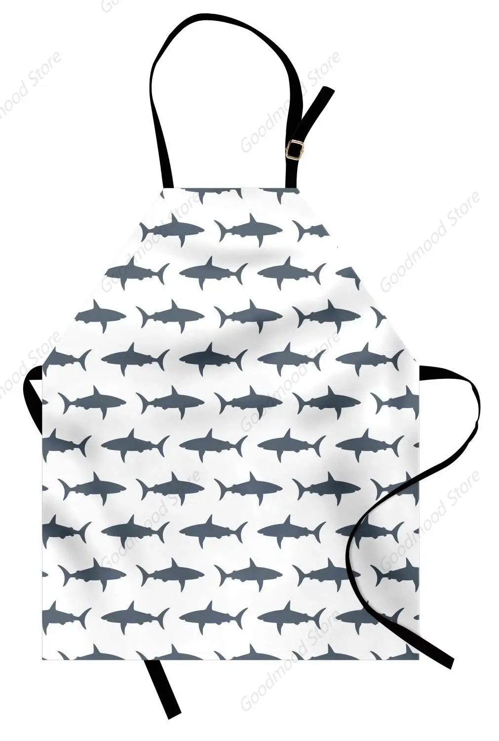 Sea Animals Apron, Silhouettes Powerful Dangerous Wild Life, Unisex Kitchen Bib with Adjustable Neck for Cooking Gardening