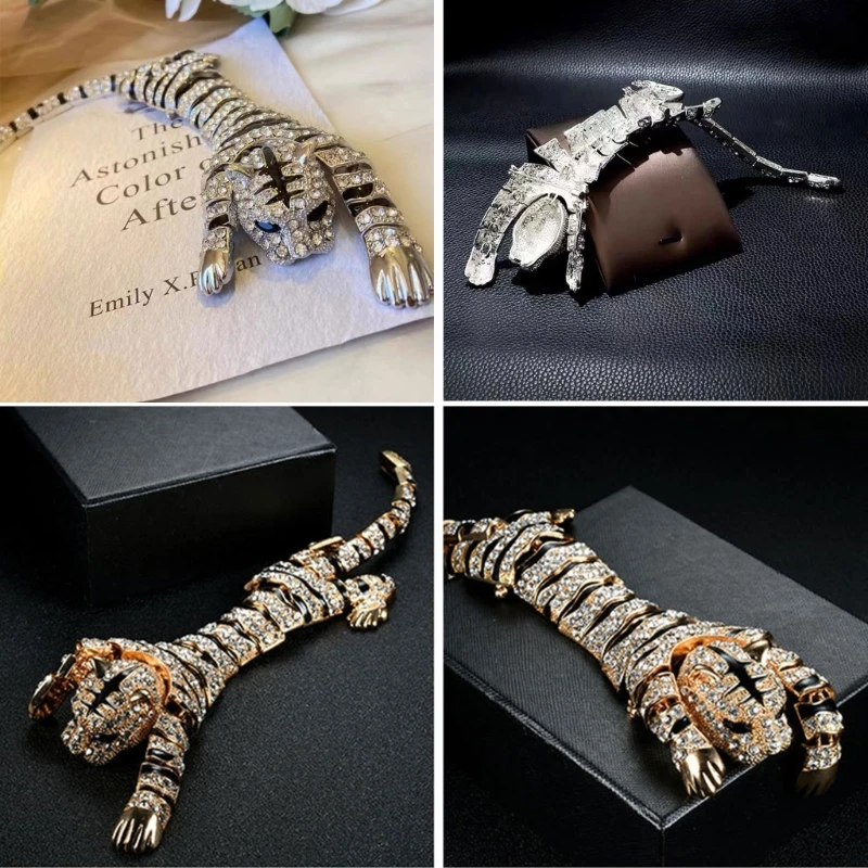 2023 New Year Gift Gold Or Silver Plated Rhinestones Large Tiger Shoulder Decor Brooches Pins  Accessories Jewelry