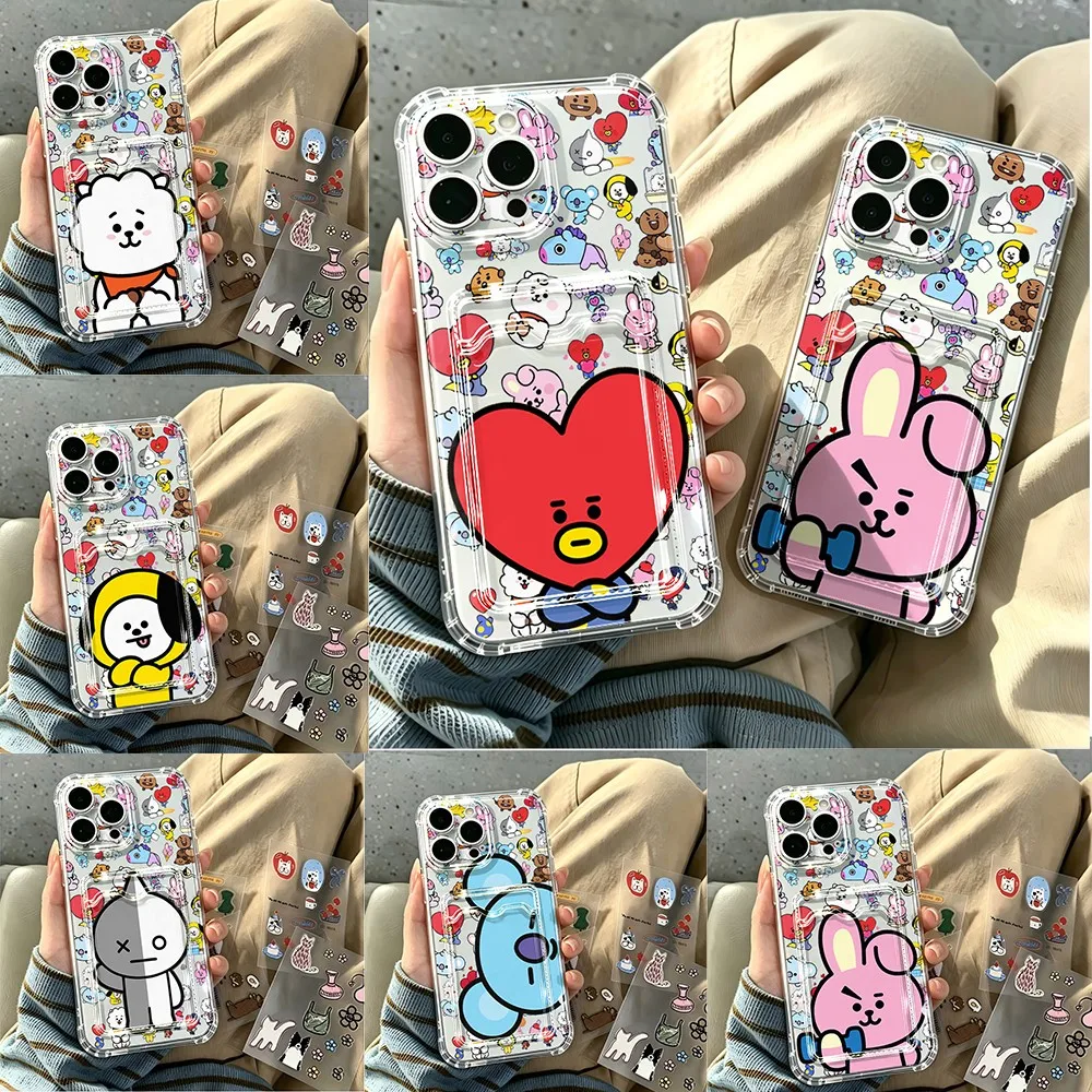 Card Hold Phone Case For Samsung Galaxy S26 S25 S24 S23 S22 FE Edge Plus Ultra M33 M53 M54 5G Airbag Cover Cute Cartoon B-BTS
