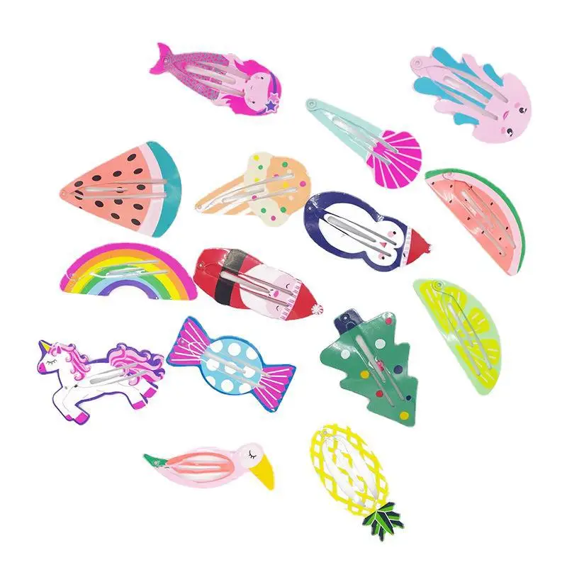 Fruit Hair Clips 5 PCs Summer Watermelon Strawberry Snap Clips Korean Enamel Barrettes Cute Bangs Clips for Girls Non Toxic view 4