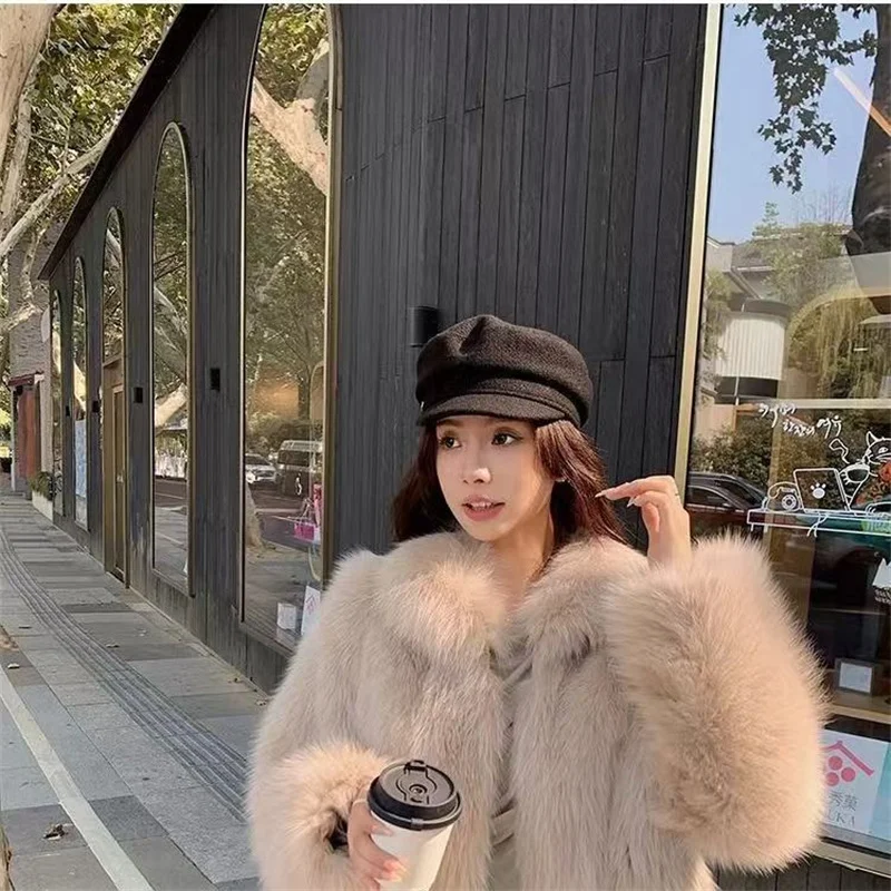 2024 Autumn And Winter New Fashion Joker Fox Fur Cotton-padded Jacket Female Mao Mao Lapel Coat Explosion Cotton-padded Jacket