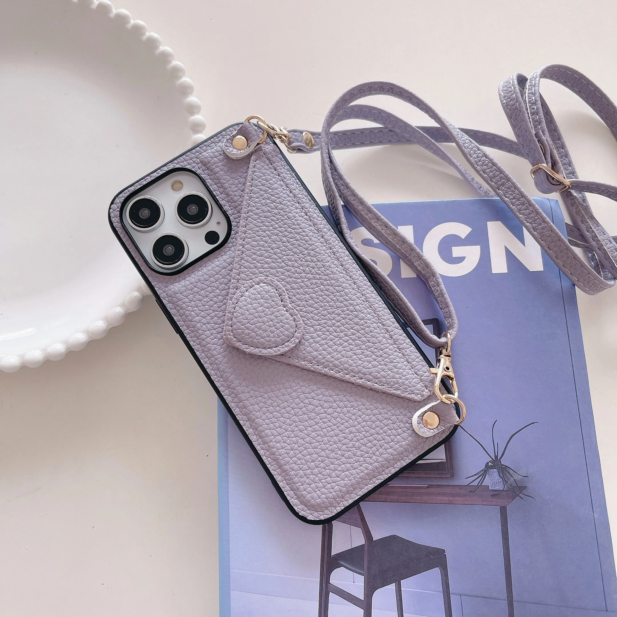 Crossbody Leather Wallet Envelope Cards Solt Case for Iphone 14 13 Pro Max 11 12 Card Holder Shoulder Strap Lanyard Stand Cover