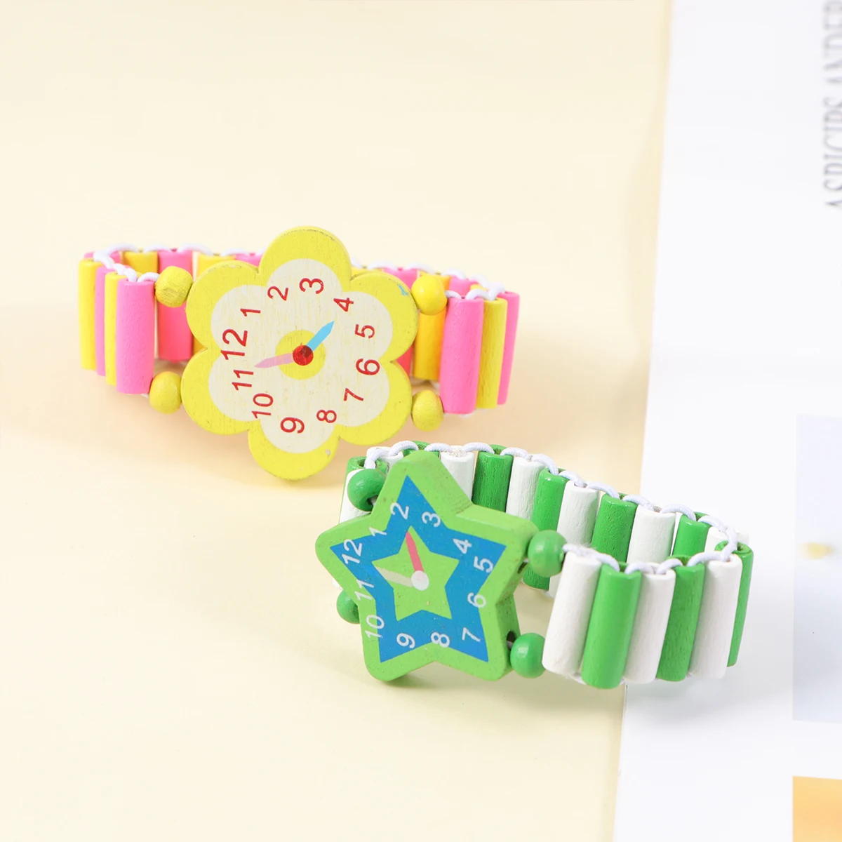 5 PCS Wooden Watch Wrist Band Stylish Kids Toy Small Wristwatch Playthings Cartoon Fresh Child
