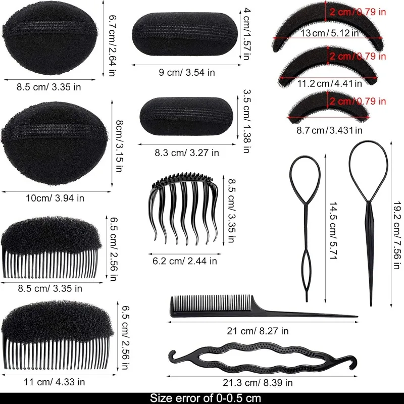16 Pieces Hair Bump Sponge, Padding Volume Insert Tools, Simple Braid Tools, Bases up Combs