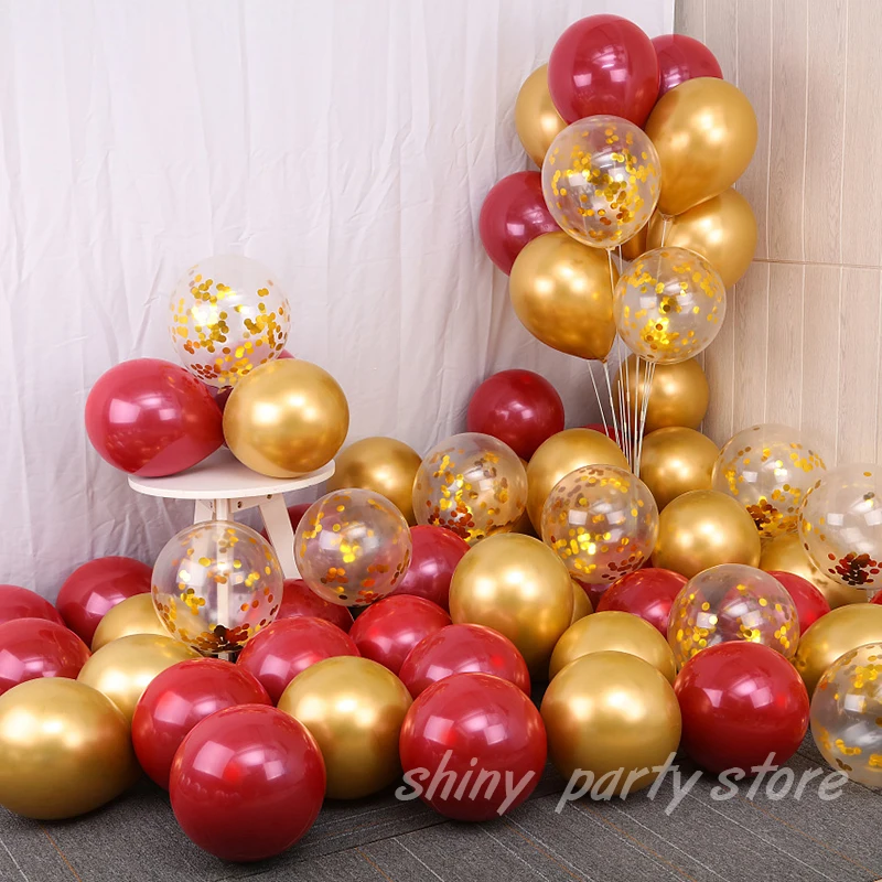 

18pcs Double-Layer Red Balloons Chrome Gold balloon Confetti Balloon Wedding Decoration Birthday Party Festive Atmosphere Decor