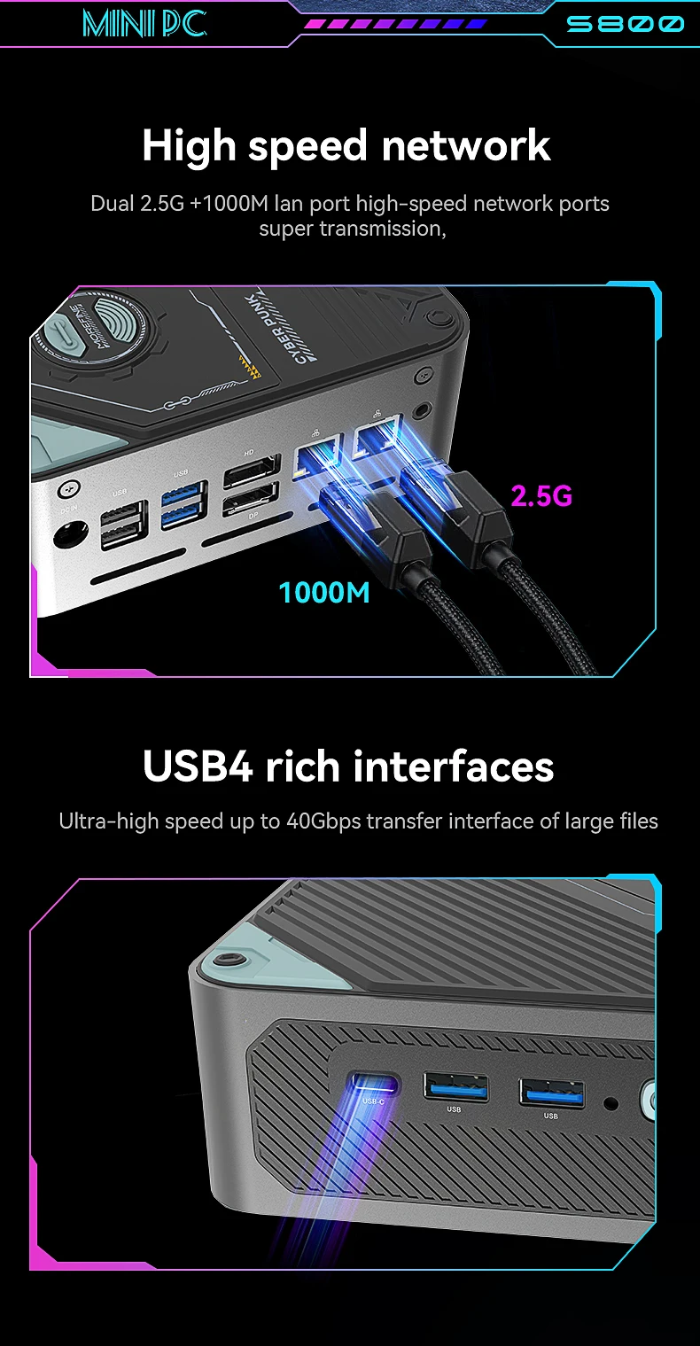 EGLOBAL Game Mini PC Intel Core Ultra 9 185H Ultra 7 155H M.2 NVME SSD WIFI6E BT5.3 4K 144Hz DP USB-C Win11 Desktopcomputer