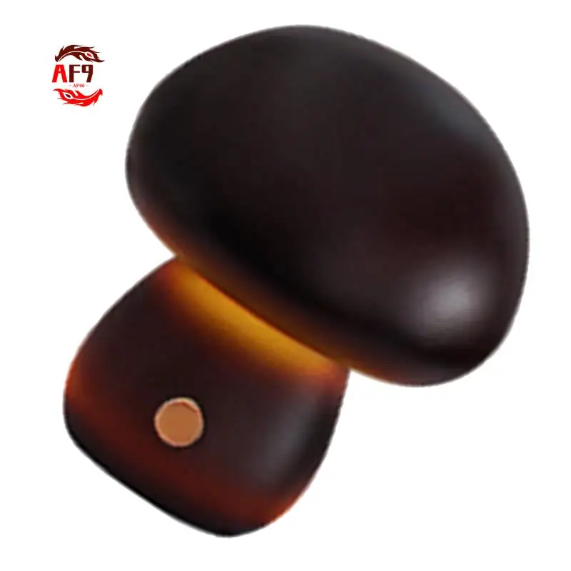 Luz nocturna de setas de madera AF90, lámpara de mesita de noche para dormitorio, luz de escritorio regulable cálida de madera de haya de nogal