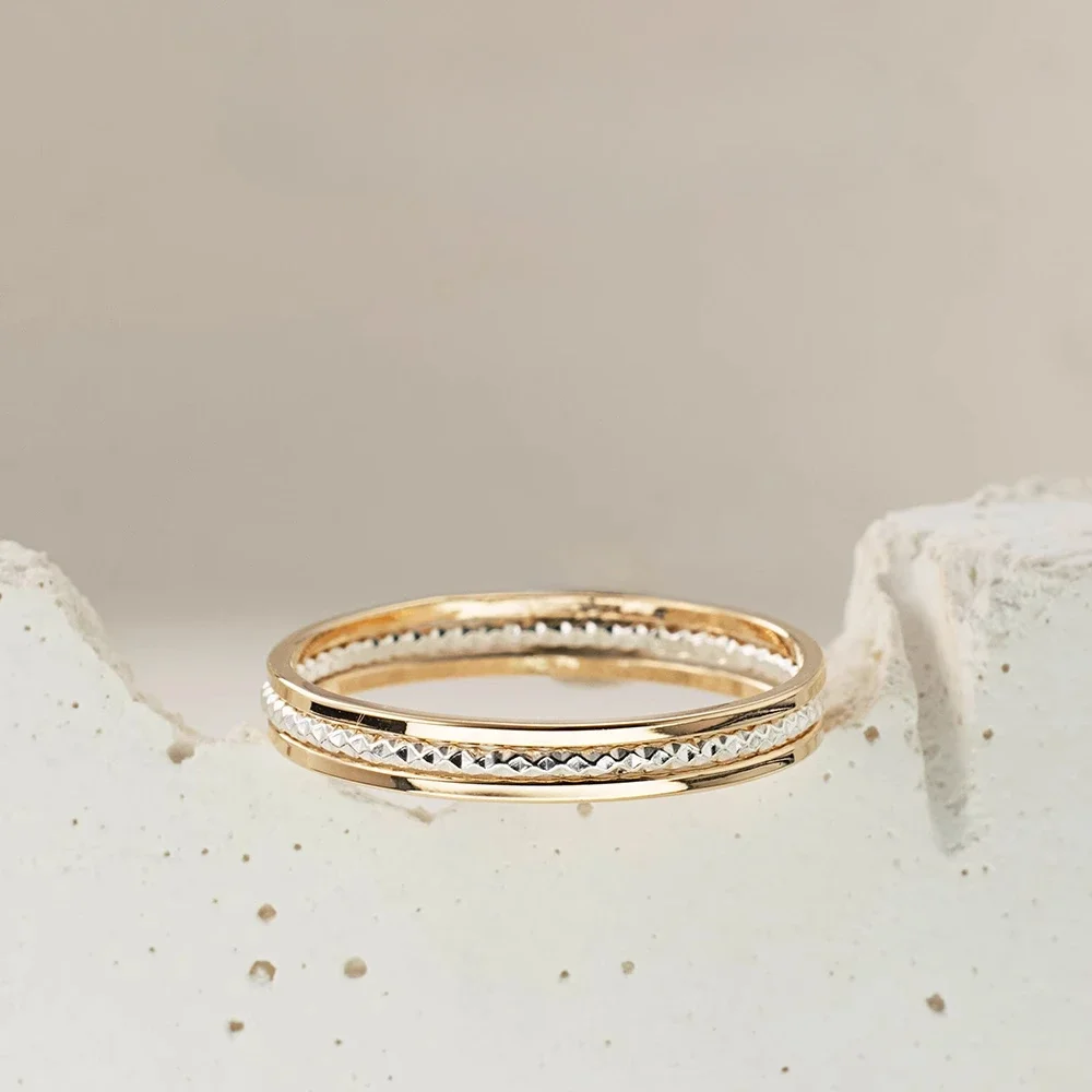 

14K gold-wrapped sterling silver gold-silver contrasting three-ring ring women's tail ring, high-end niche design