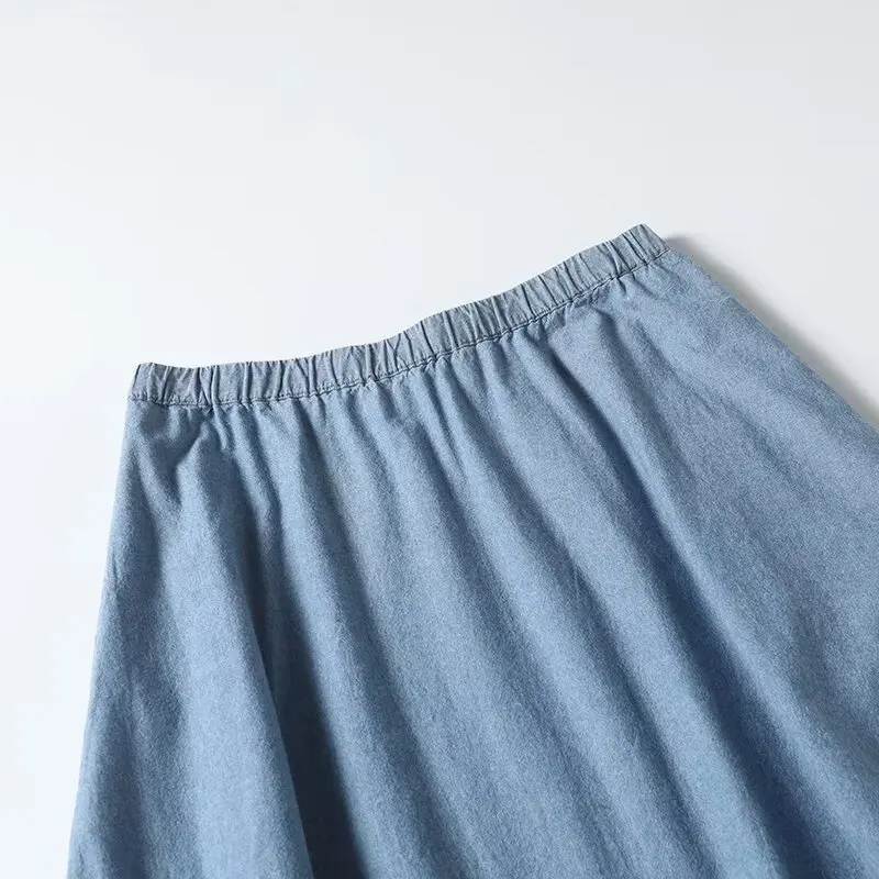 Verwelkte französische minimalist ische faule Mode Himmel Rock Frauen blau Sommer Baumwolle A-Linie Midi Röcke Frauen Pendler Freizeit Denim