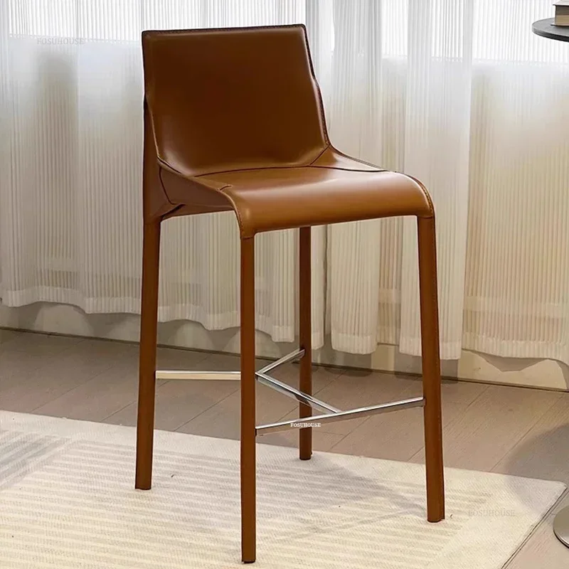 Nordic Leather Bar Chairs For Kitchen Bar Stools Minimalist High-end Sense Designer Home Backrest High Stool For Small Apartment