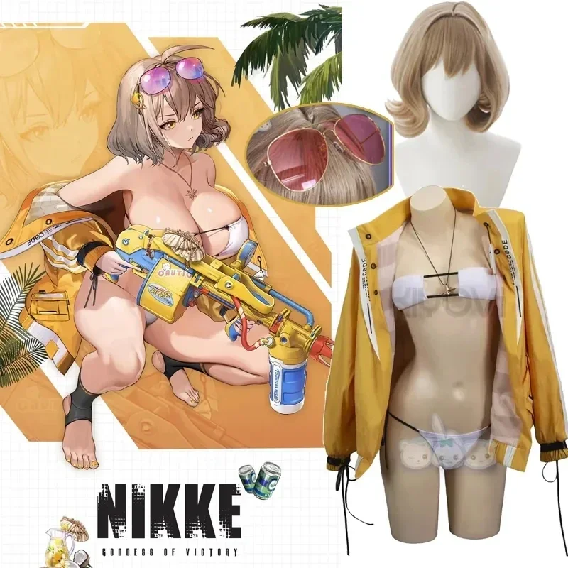 

Game Goddess Of Victory: Nikke Anis Woman Swimsuit Coat Bikini Cosplay Costume Cos Uniform Women Halloween Role Play Bikini Wig