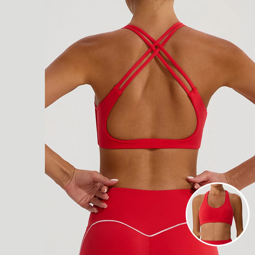

Cross Heart Yoga Bra - Padded Strappy Sports Top for Women, Workout Tank with Built-in Bra, Outdoor Fitness Wear