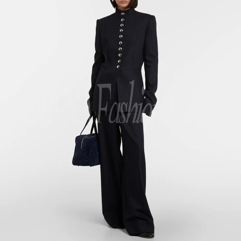 

Fashion 2 Pieces Jacket Pants Women's Suit Spring Autumn New Style Black Stripe Blazer Sets Elegant Office Women Chic Outfits