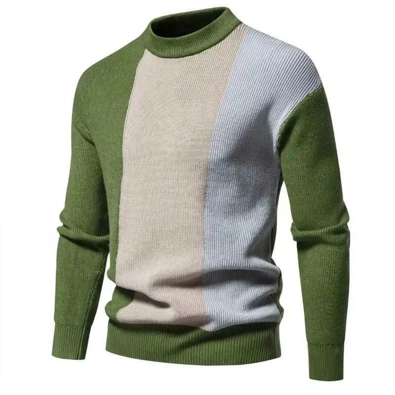 Nuevo Jersey de cuello alto cosido de dos colores para hombre, suéter de manga larga elegante y cómodo, suéter para hombre