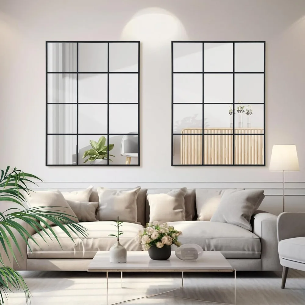 مرآة فنية سوداء مثبتة على الحائط، مقاس 30 × 48 بوصة، مرآة مائل مزخرفة على طراز المزرعة لغرفة النوم