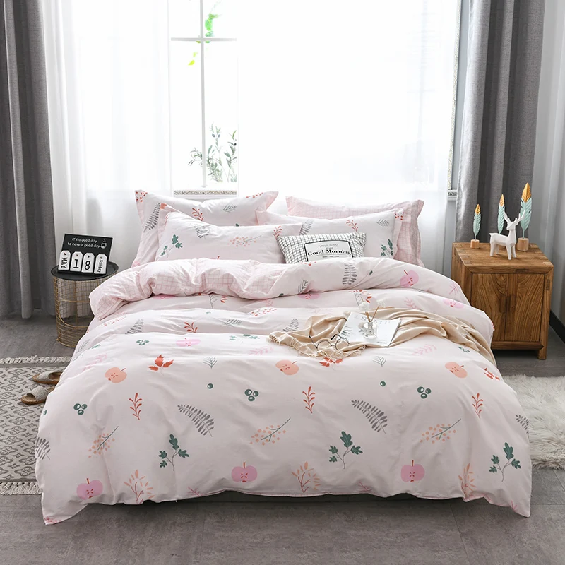 2022 New Long-staple Cotton Four-piece Bed Sheet Star And Moon Pattern Plain Cotton Bedding Light Luxury Style Light Pink White