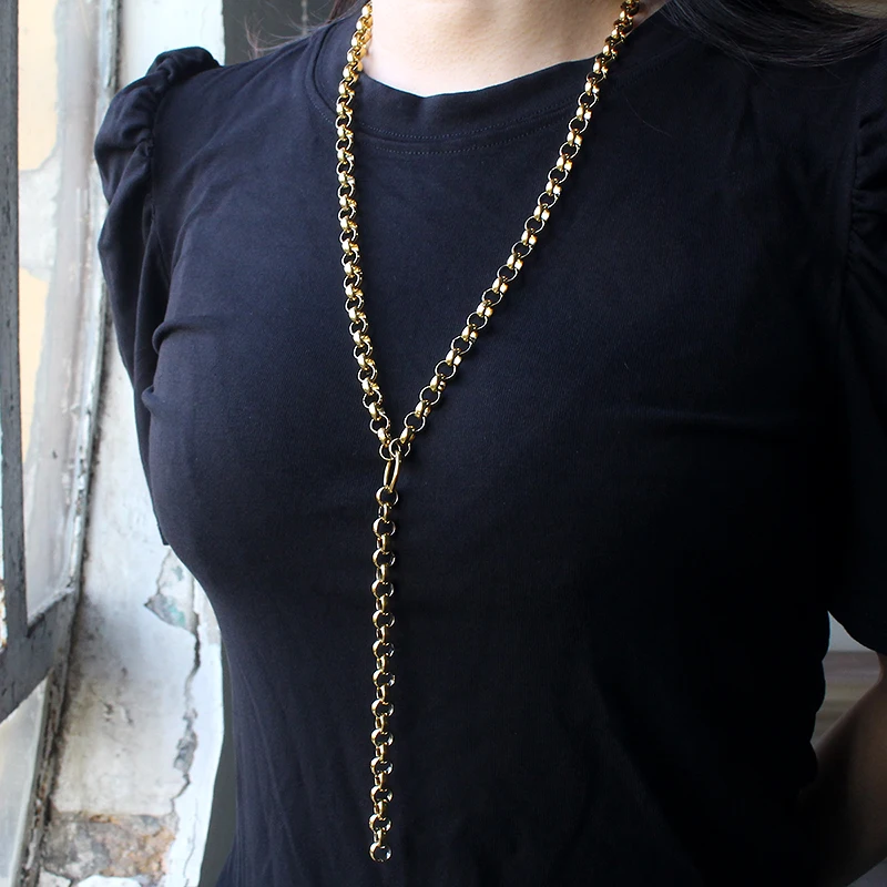 Unisex Fashion 18k gold plated Necklaces women's Sweater chain 316L Stainless Steel Round link Necklace  Aesthetic Jewelry Gifts view 5